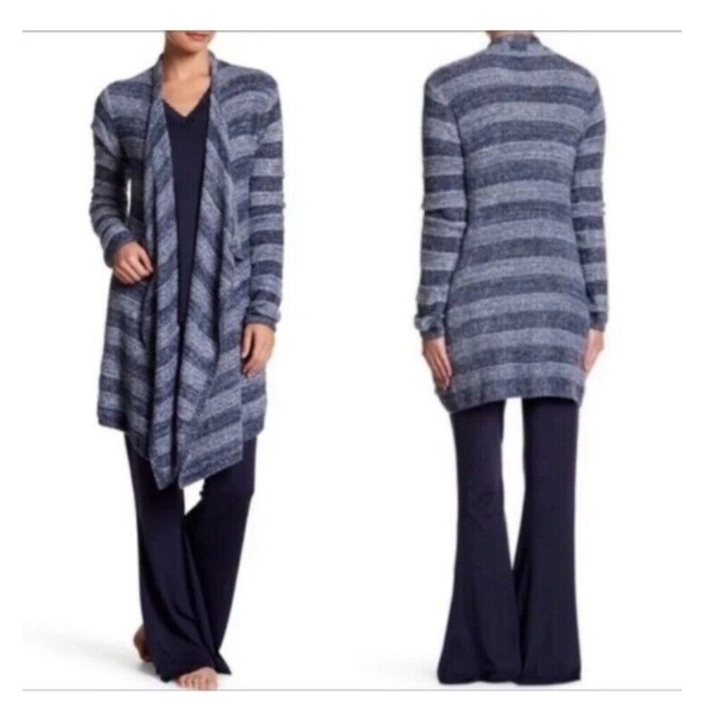 Barefoot Dreams Cardigan S/M Calypso Bamboo Chic Blue Stripe Comfort Open Front
